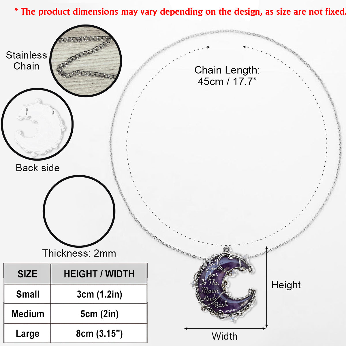 Geschenk für Sie, Valentinstagsgeschenk, Ich liebe dich bis zum Mond – Personalisierte Partner-Halskette mit individuell geformtem Anhänger