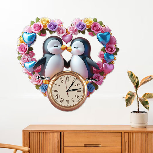 Du bist mein Pinguin – Personalisierte LED-Wanduhr für Paare