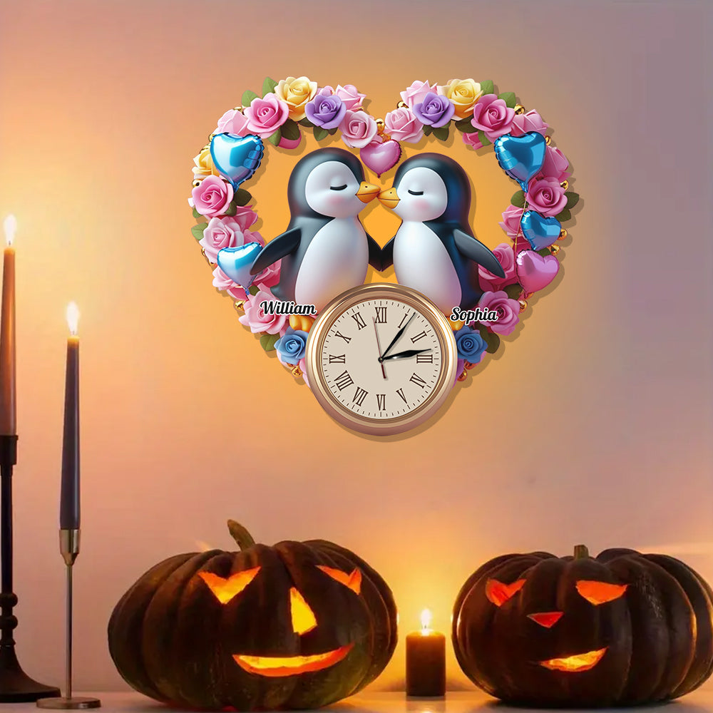 You Are My Penguin - Personalized Couple LED Light Wall Clock