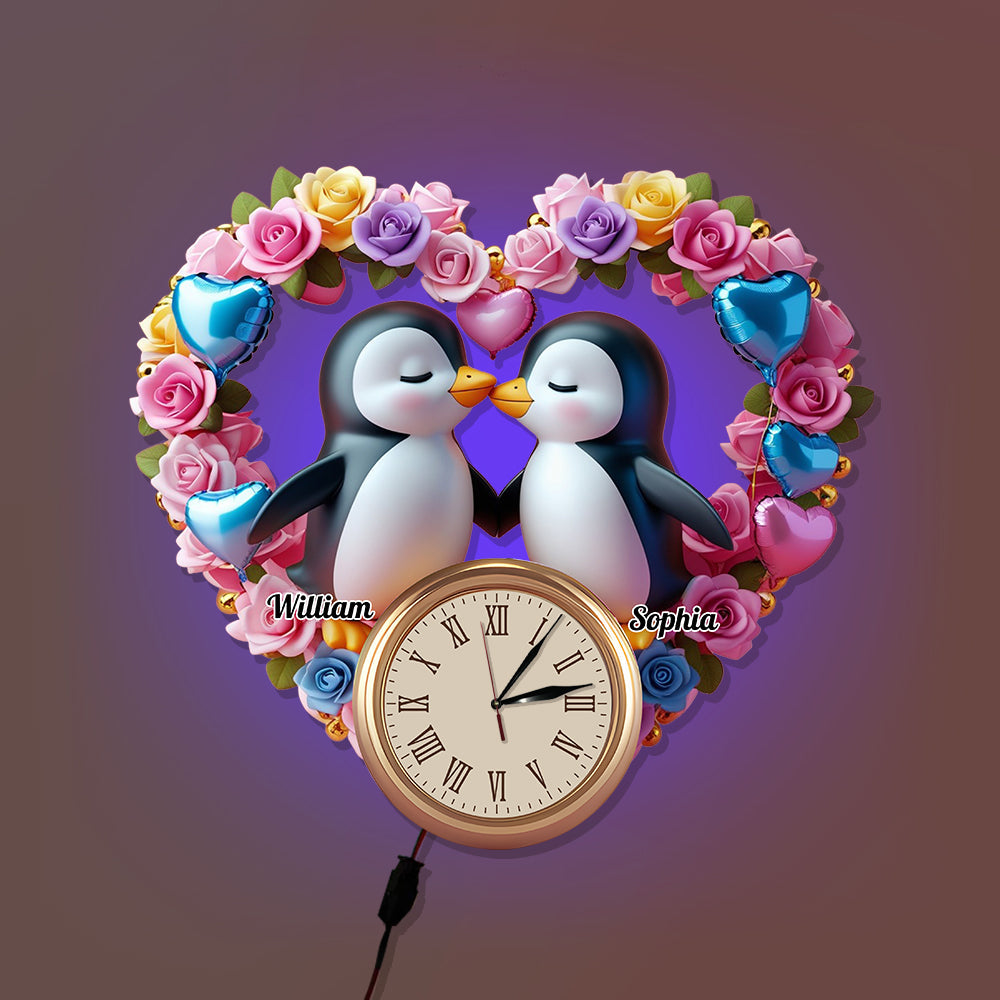 You Are My Penguin - Personalized Couple LED Light Wall Clock