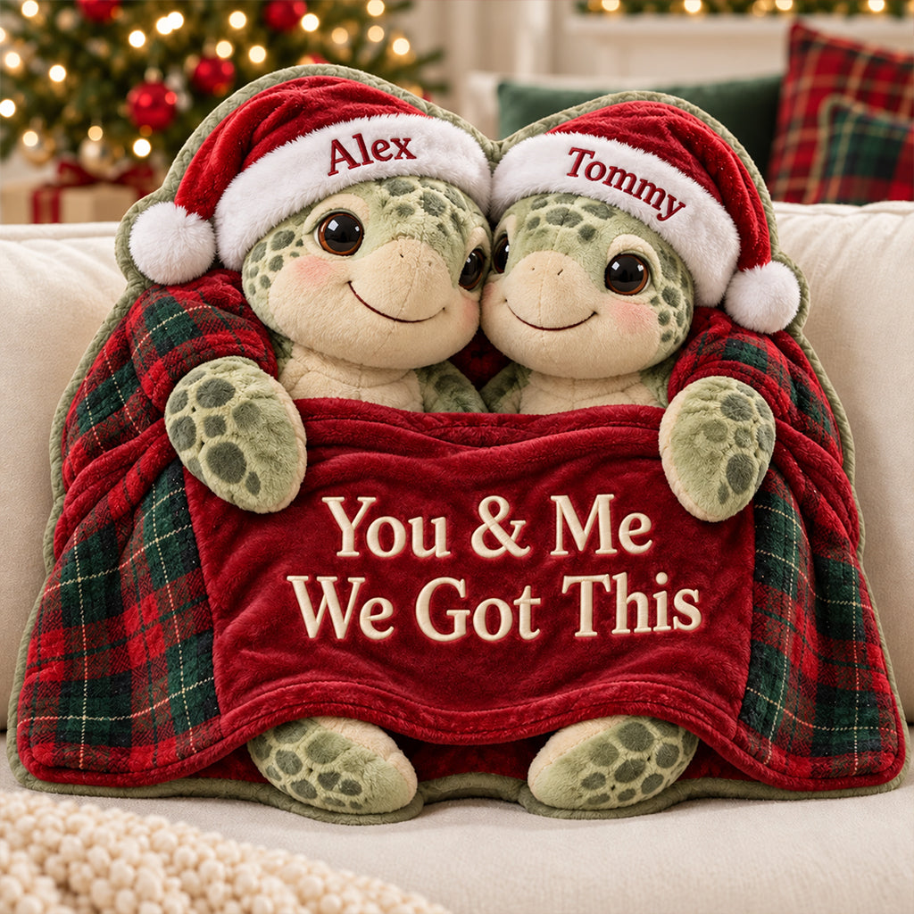 Merry Christmas Turtle Couple - Personalized Turtle Premium Faux Fur Pillow