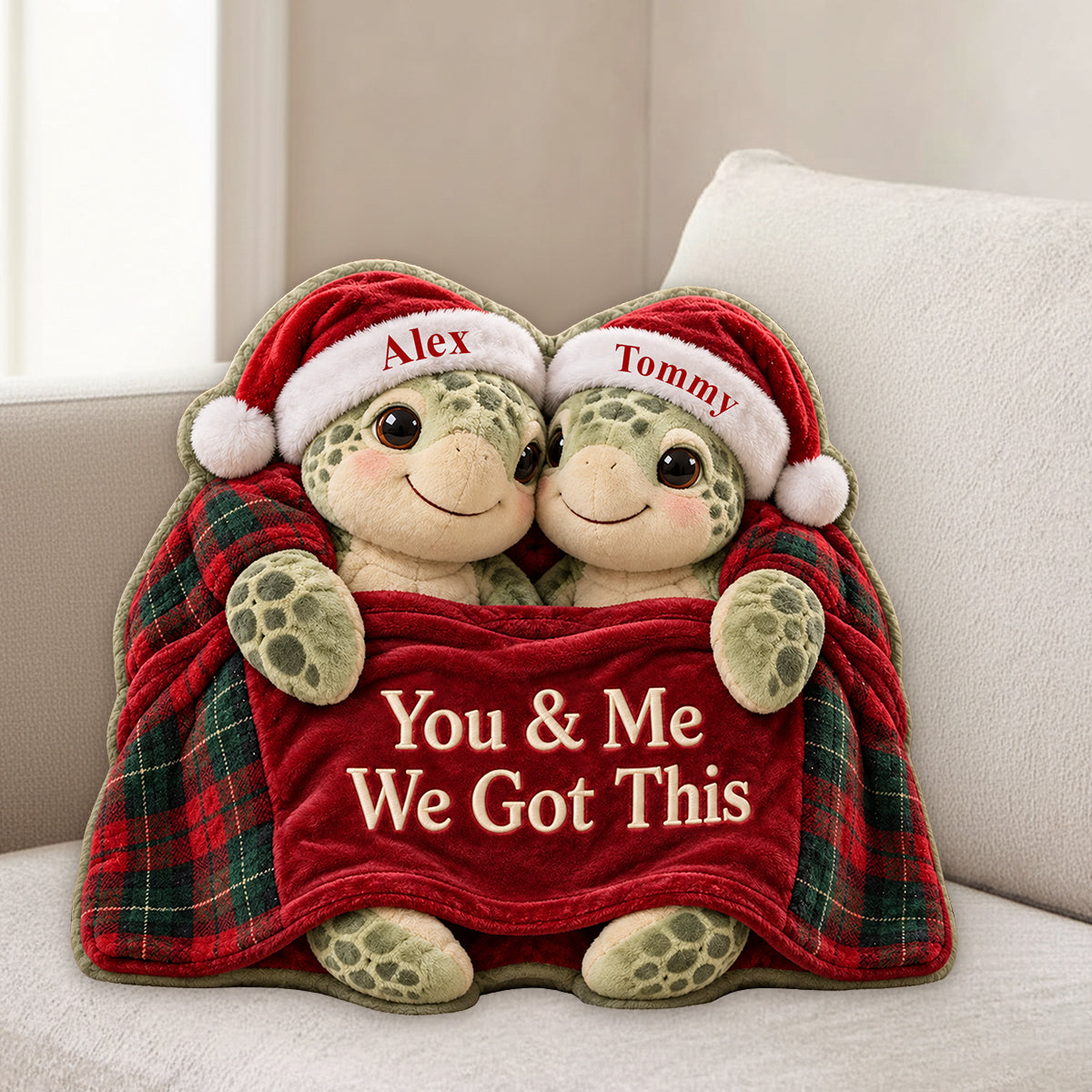 Merry Christmas Turtle Couple - Personalized Turtle Premium Faux Fur Pillow