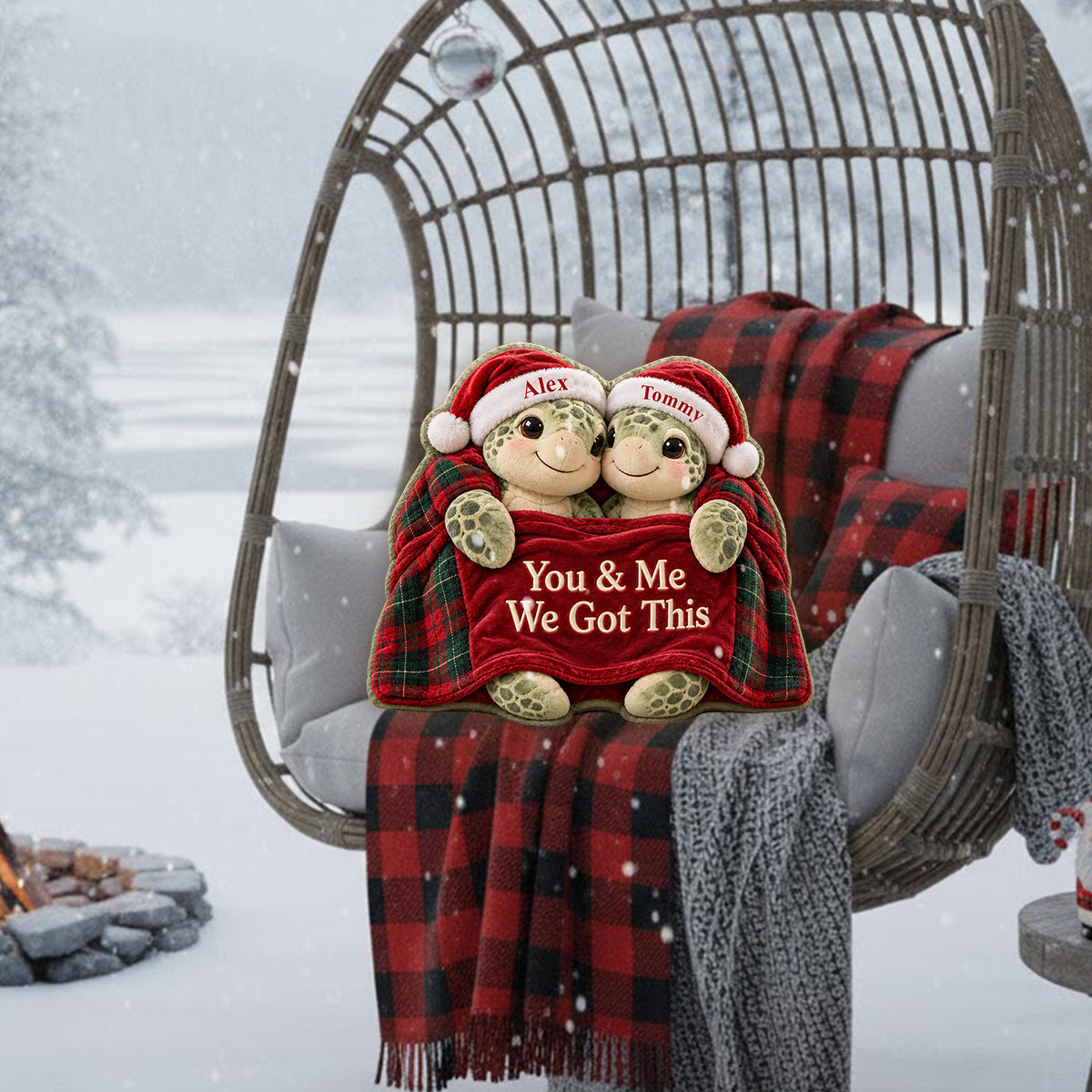 Merry Christmas Turtle Couple - Personalized Turtle Premium Faux Fur Pillow
