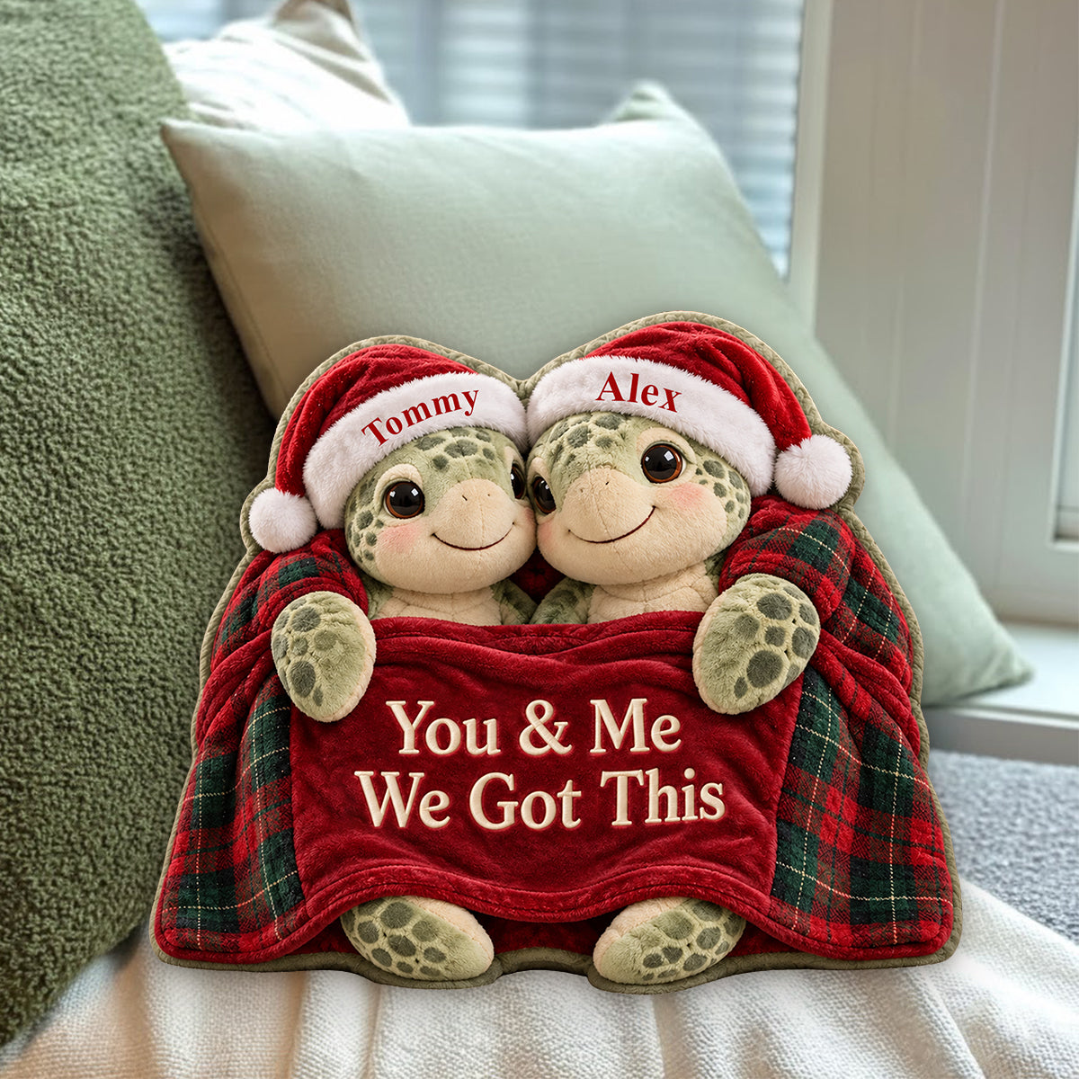 Merry Christmas Turtle Couple - Personalized Turtle Premium Faux Fur Pillow