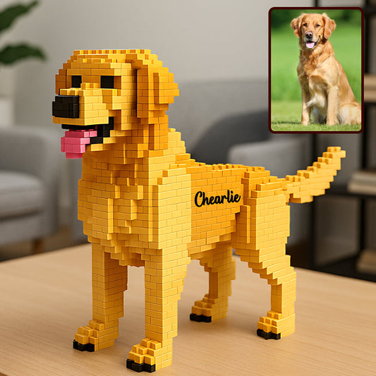 Verwandelt sich in einen Baustein – personalisierte Acrylplakette in Hundeform