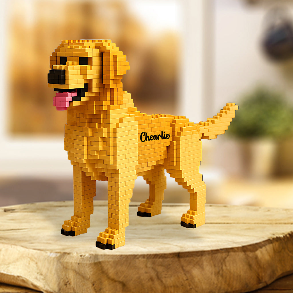 Verwandelt sich in einen Baustein – personalisierte Acrylplakette in Hundeform