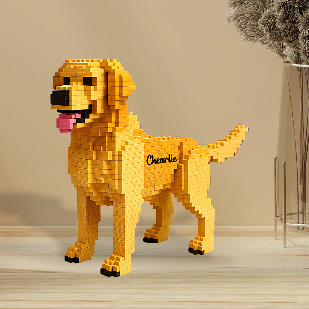 Verwandelt sich in einen Baustein – personalisierte Acrylplakette in Hundeform