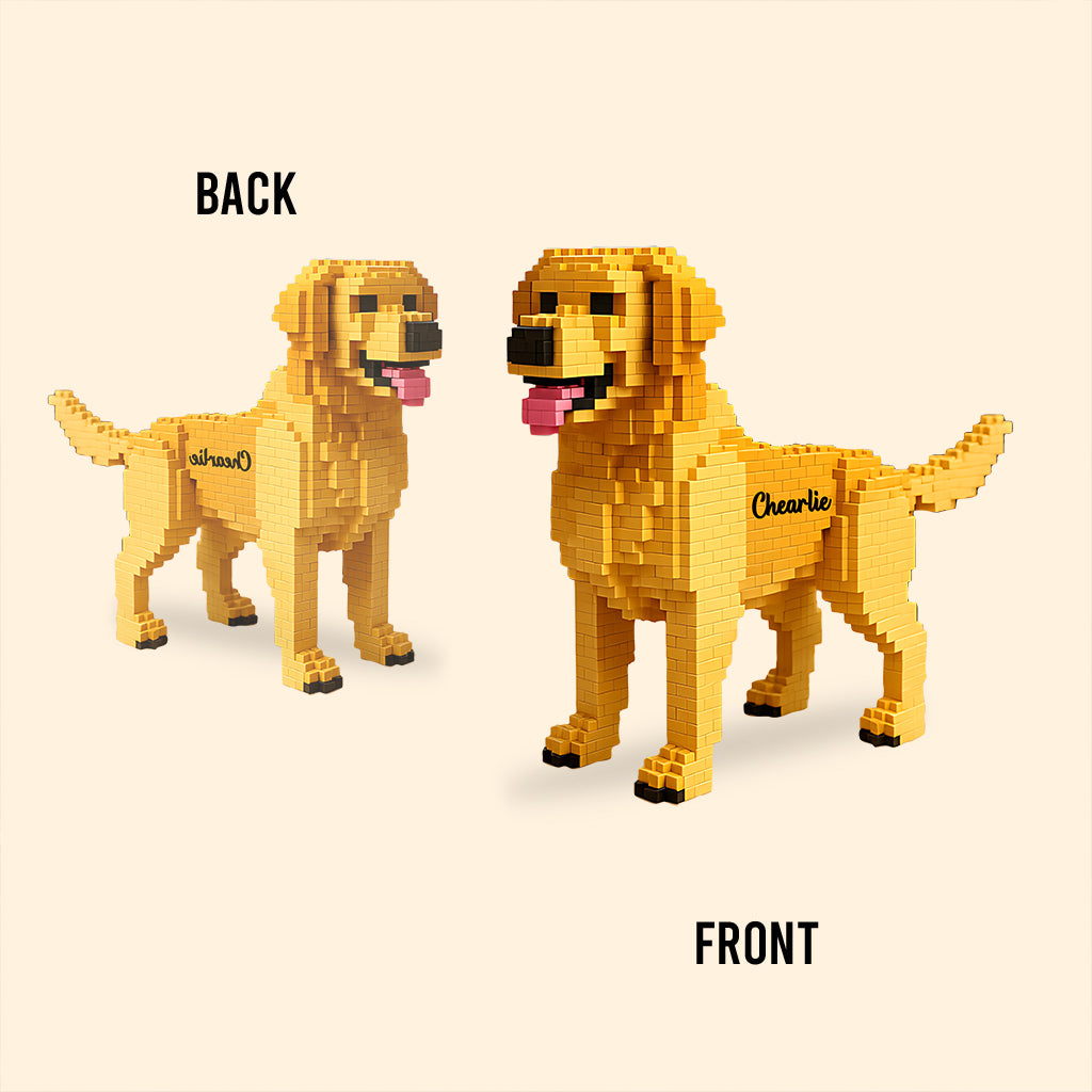 Verwandelt sich in einen Baustein – personalisierte Acrylplakette in Hundeform
