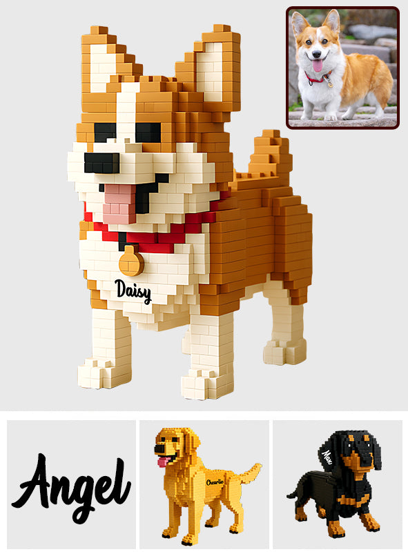 Verwandelt sich in einen Baustein – personalisierte Acrylplakette in Hundeform