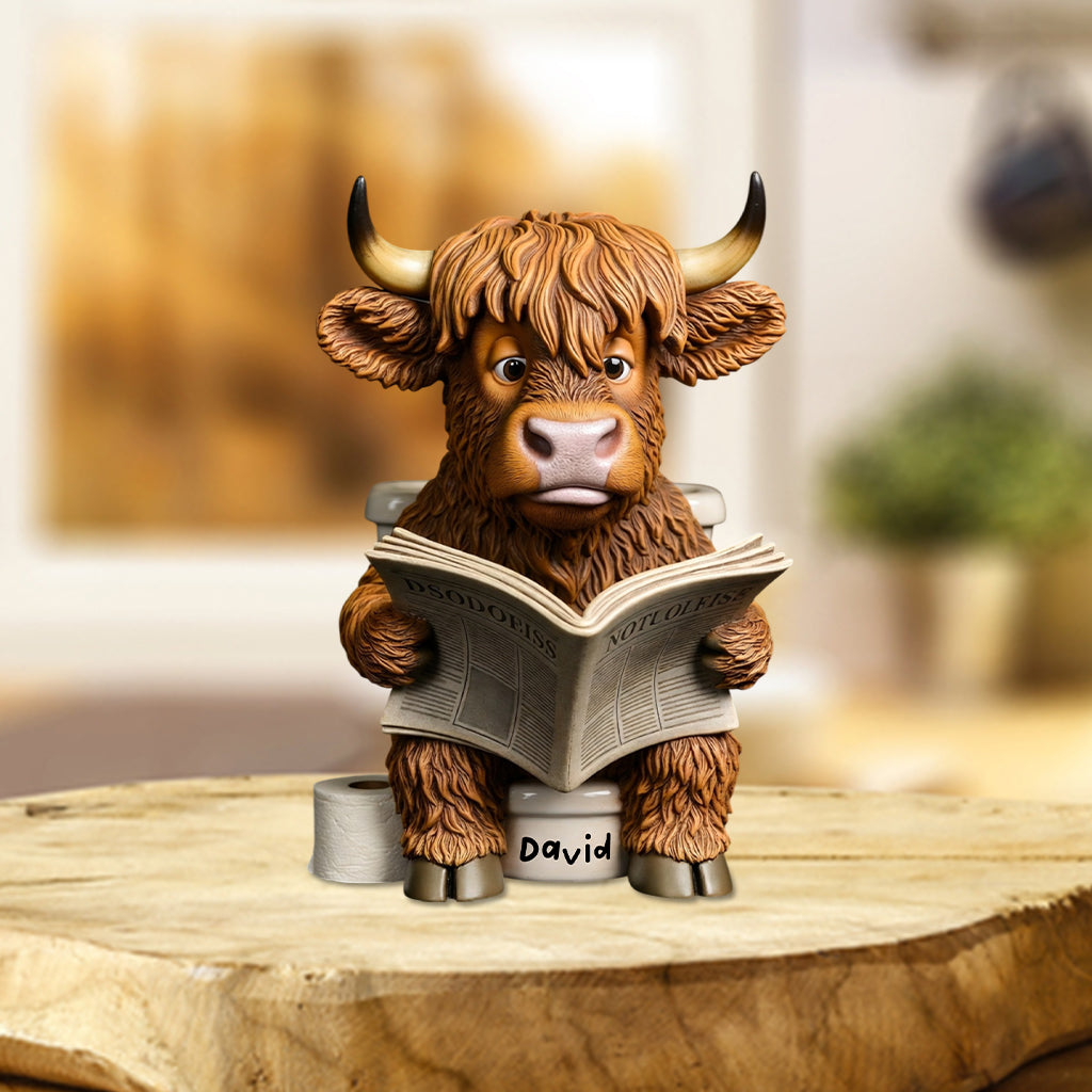 Witzige Badezimmerdeko – Toiletteneimer mit Hochlandkuh-Motiv – Personalisierte Acrylplakette in Hochlandkuh-Form