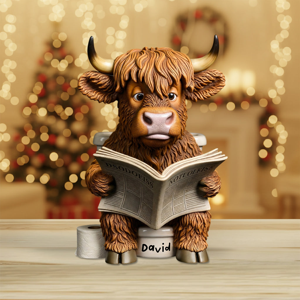 Witzige Badezimmerdeko – Toiletteneimer mit Hochlandkuh-Motiv – Personalisierte Acrylplakette in Hochlandkuh-Form