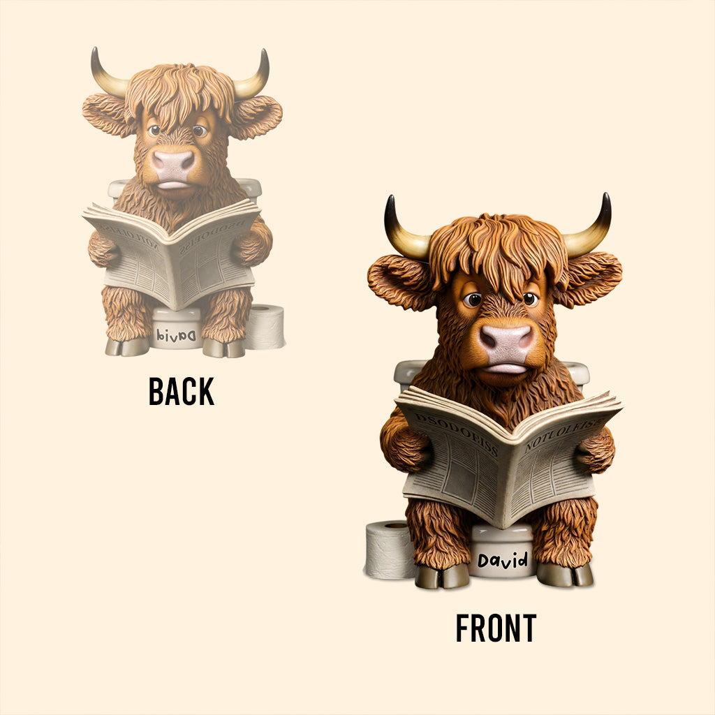 Witzige Badezimmerdeko – Toiletteneimer mit Hochlandkuh-Motiv – Personalisierte Acrylplakette in Hochlandkuh-Form