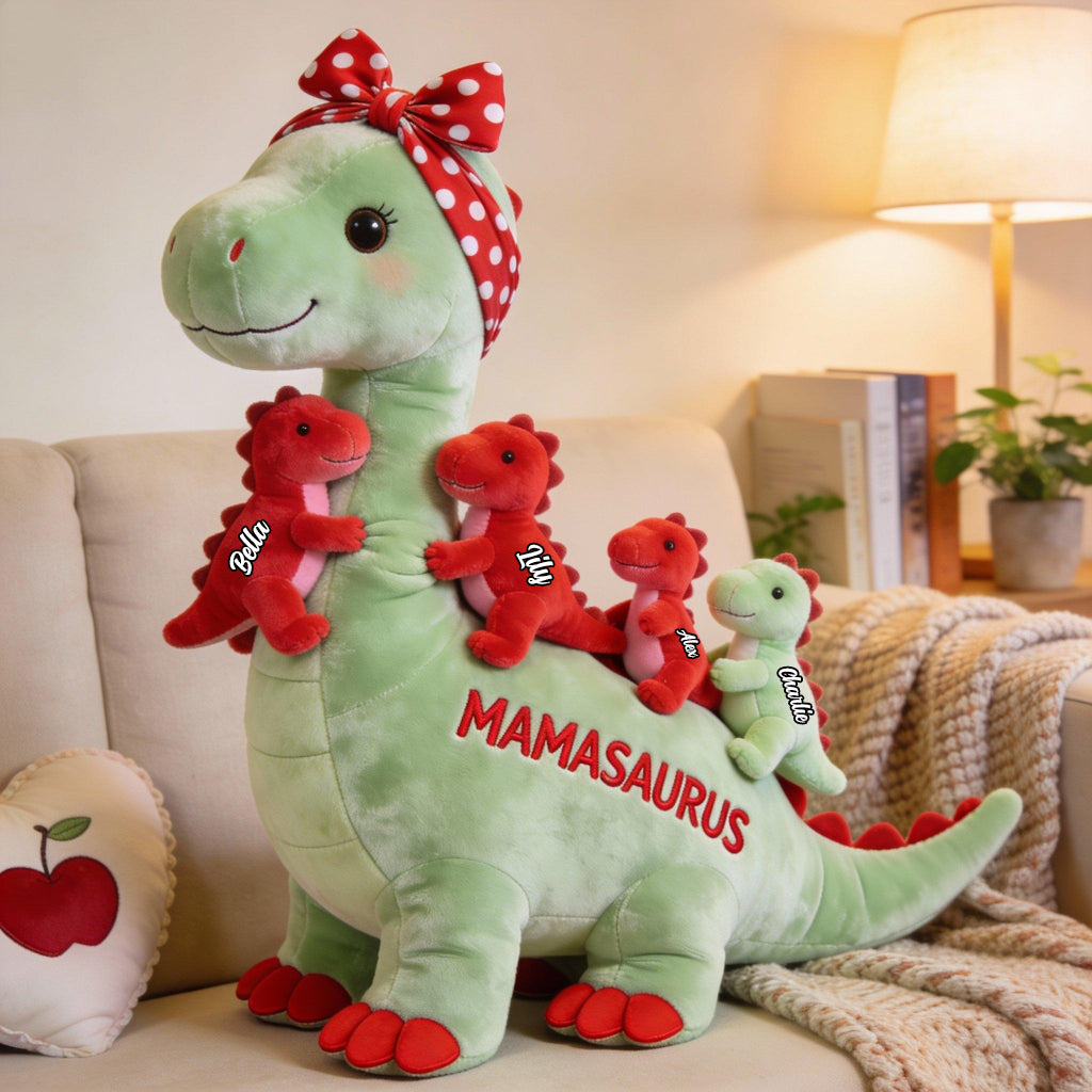 Mamasaurus Geschenk für Mama und Oma – Personalisiertes Kissen in Form von Mutter-Kunstfell