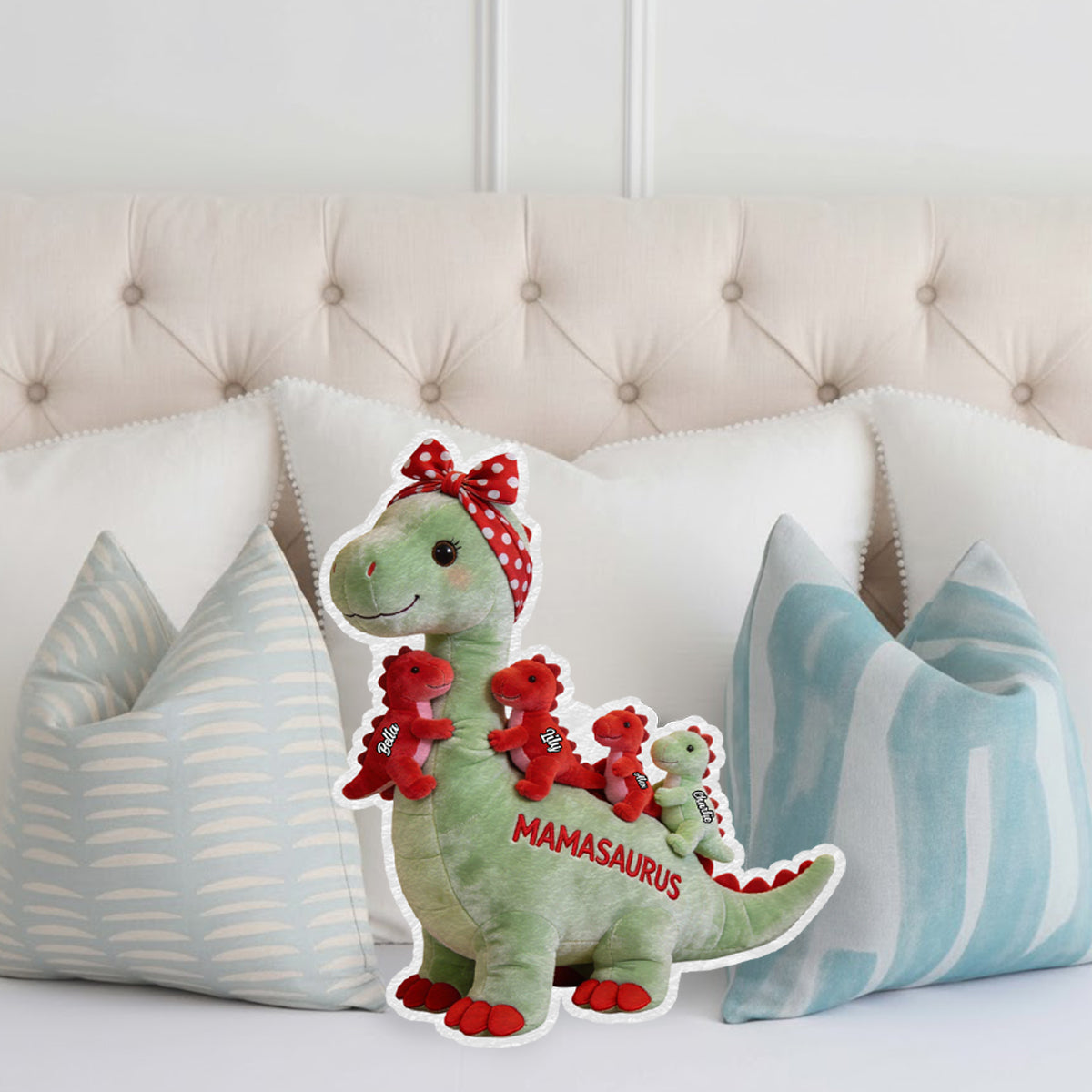 Mamasaurus Geschenk für Mama und Oma – Personalisiertes Kissen in Form von Mutter-Kunstfell