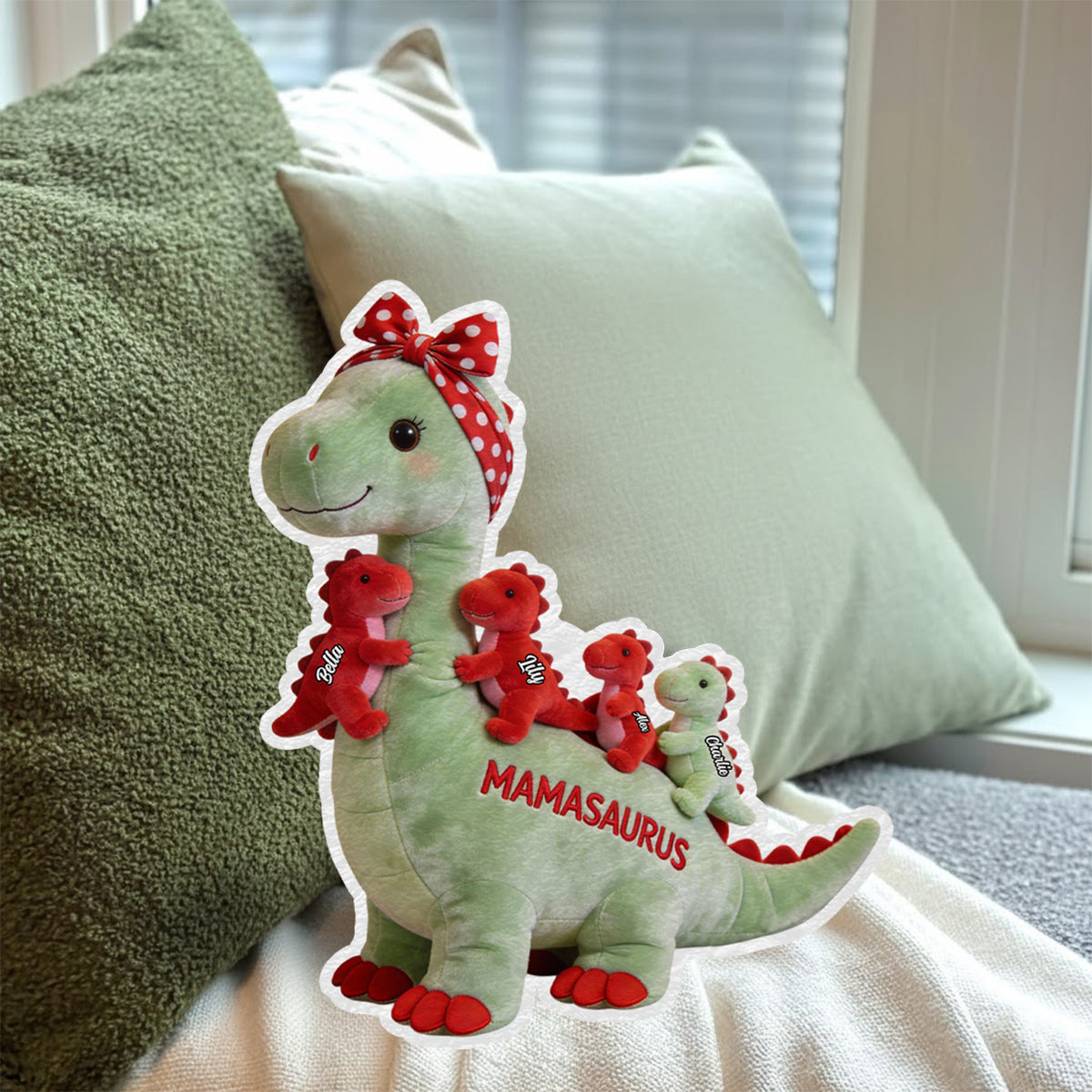 Mamasaurus Geschenk für Mama und Oma – Personalisiertes Kissen in Form von Mutter-Kunstfell