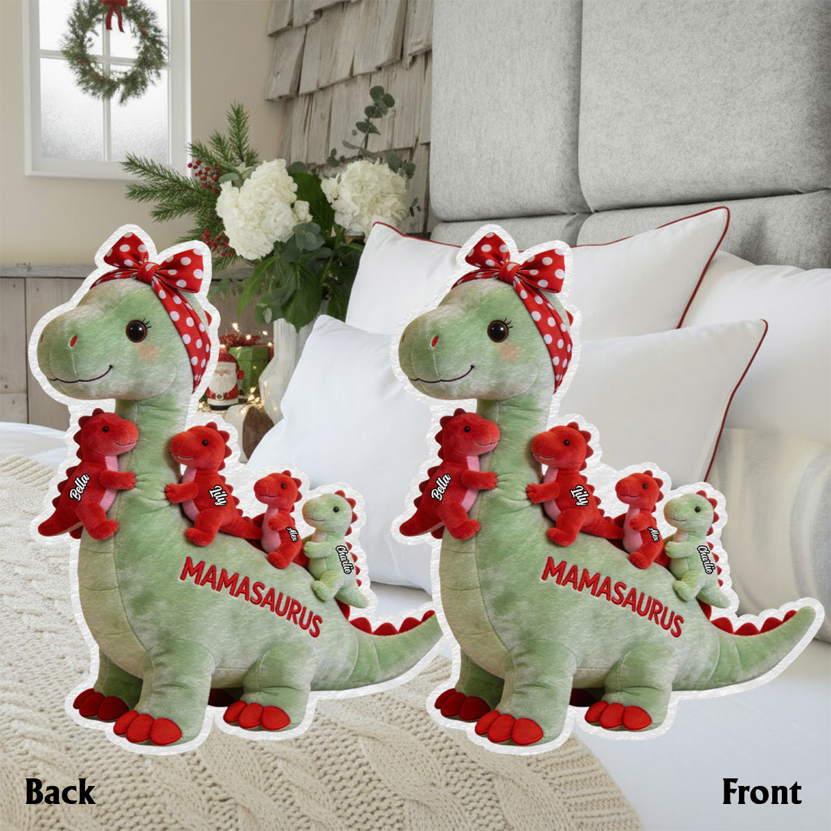 Mamasaurus Geschenk für Mama und Oma – Personalisiertes Kissen in Form von Mutter-Kunstfell