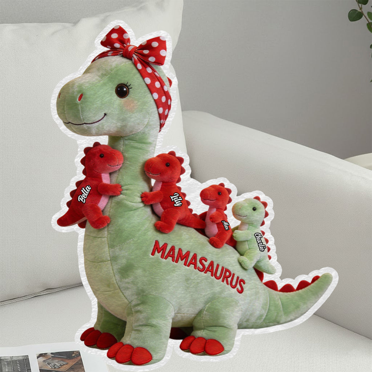 Mamasaurus Geschenk für Mama und Oma – Personalisiertes Kissen in Form von Mutter-Kunstfell