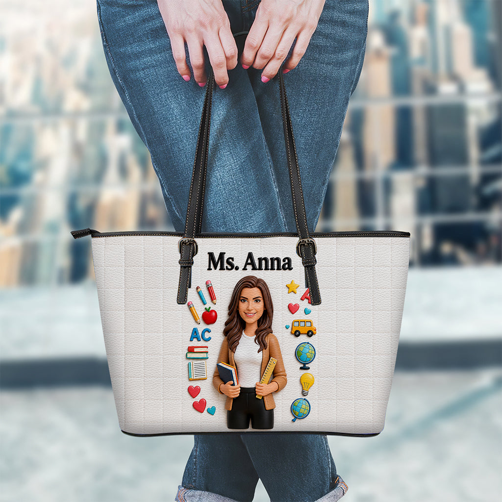 Custom Portrait Teacher - Personalized Teacher Leather Bag & Luggage Tag