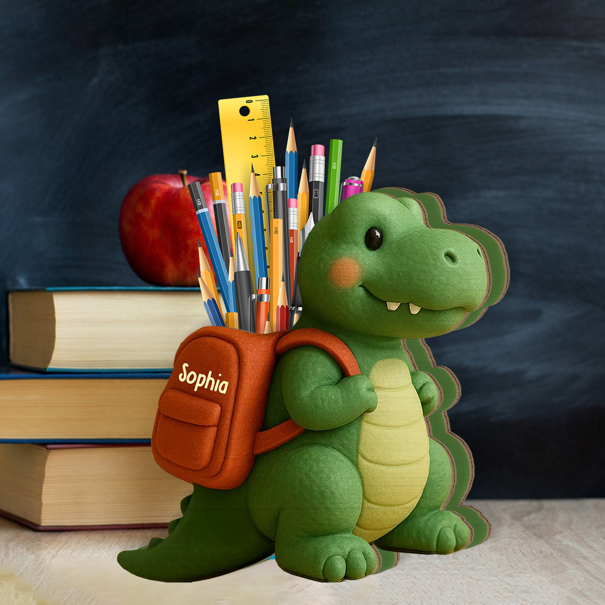 Playful Dinosaur Back To School Gift - Personalized Kid Wooden Pen Holder