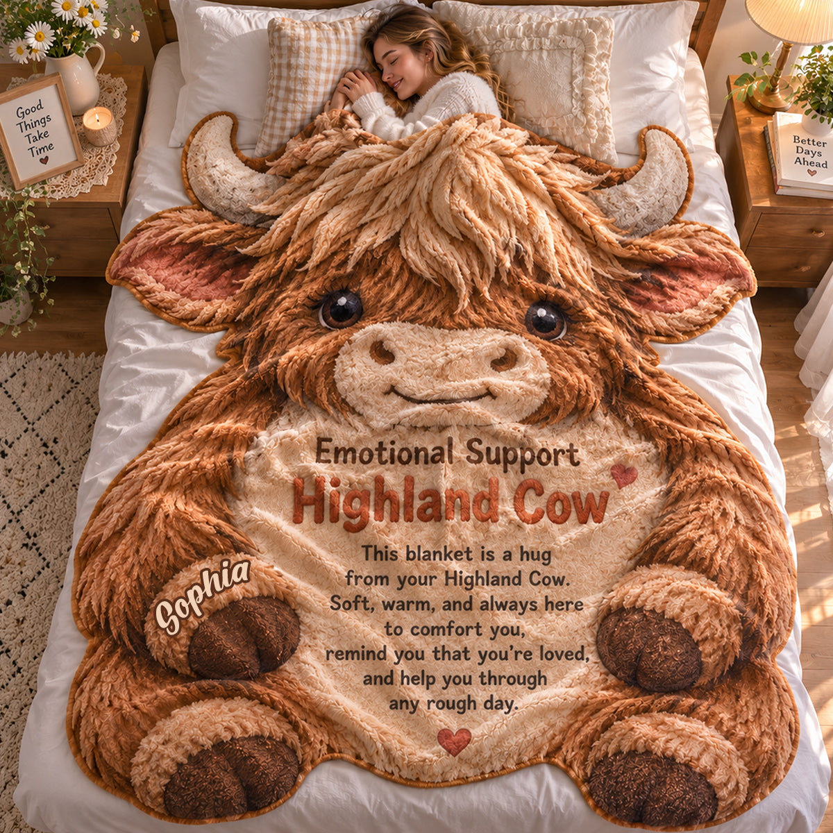 Du machst das großartig! Süße Hochlandkuh - Personalisierte Hochlandkuh-förmige Fleece-Decke