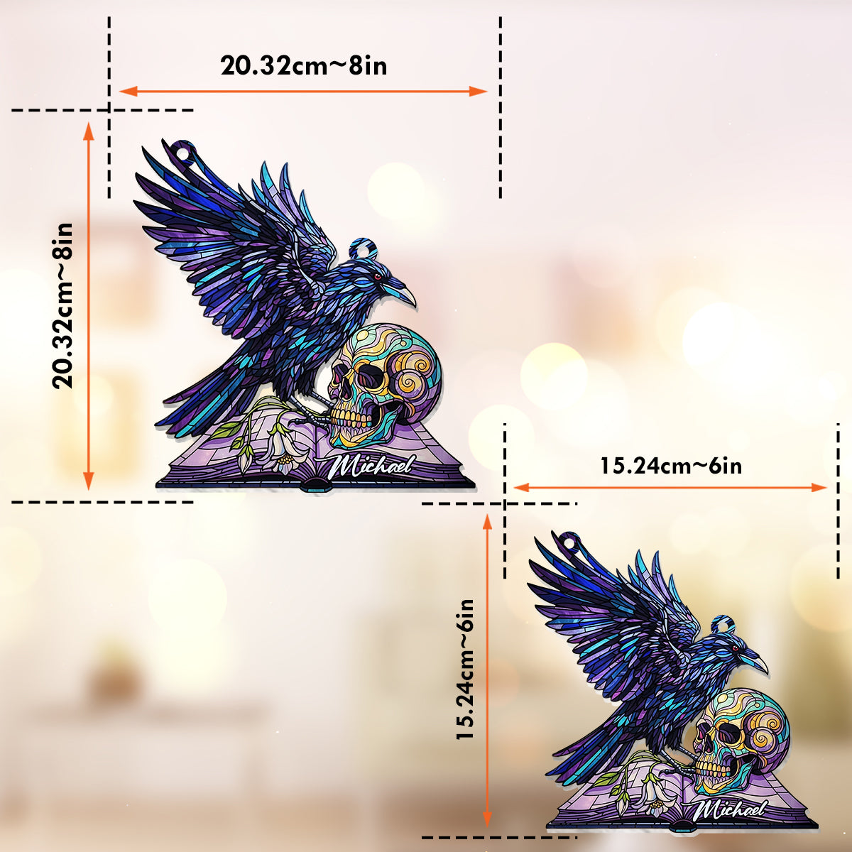 Magical Raven Skull - Personalized Skull Window Hanging Suncatcher Ornament