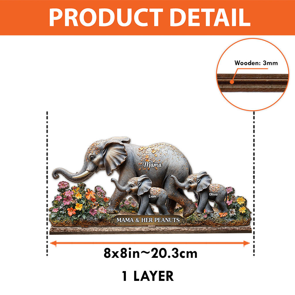 Mama und ihre Erdnüsse – Personalisierter Elefant, 1-lagig, groß, freistehend