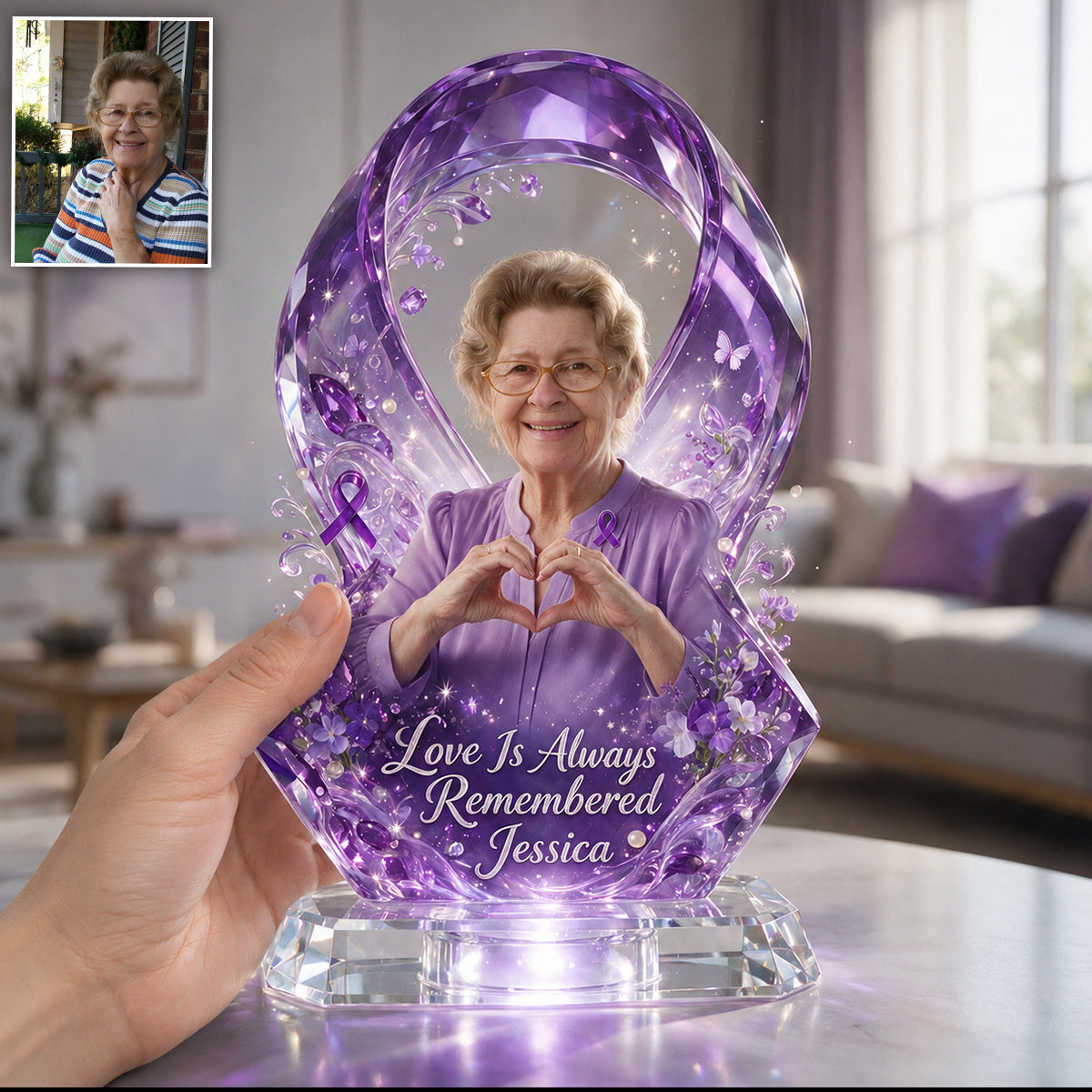 Jede Erinnerung zählt - Personalisierte Alzheimer Awareness Acrylplakette