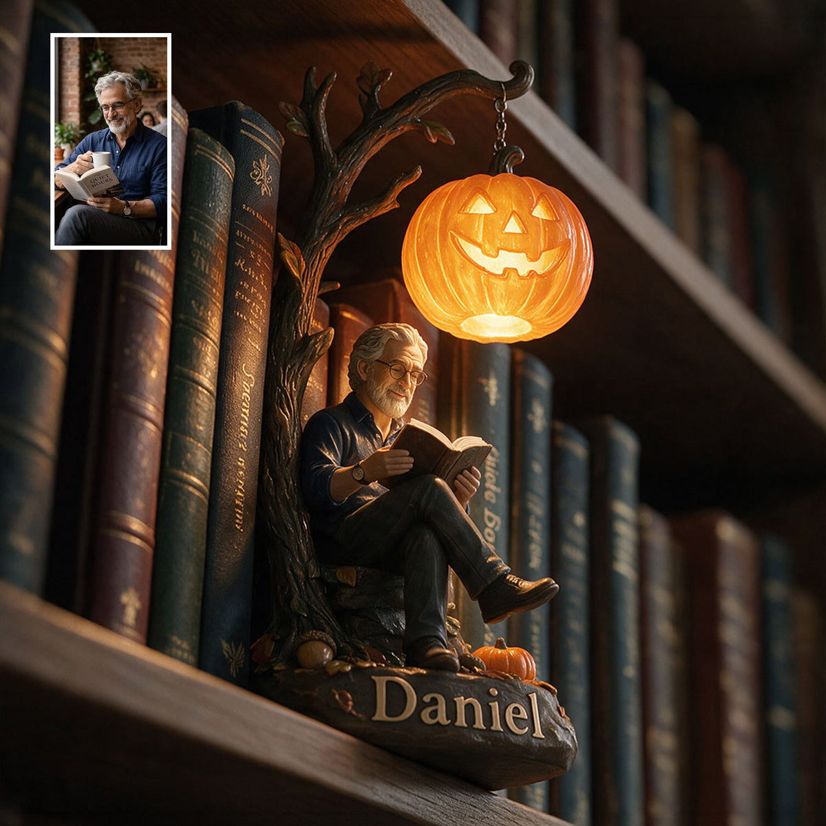 Pumpkin Book Nook Lamp - Personalized Book Bookshelf Lamp