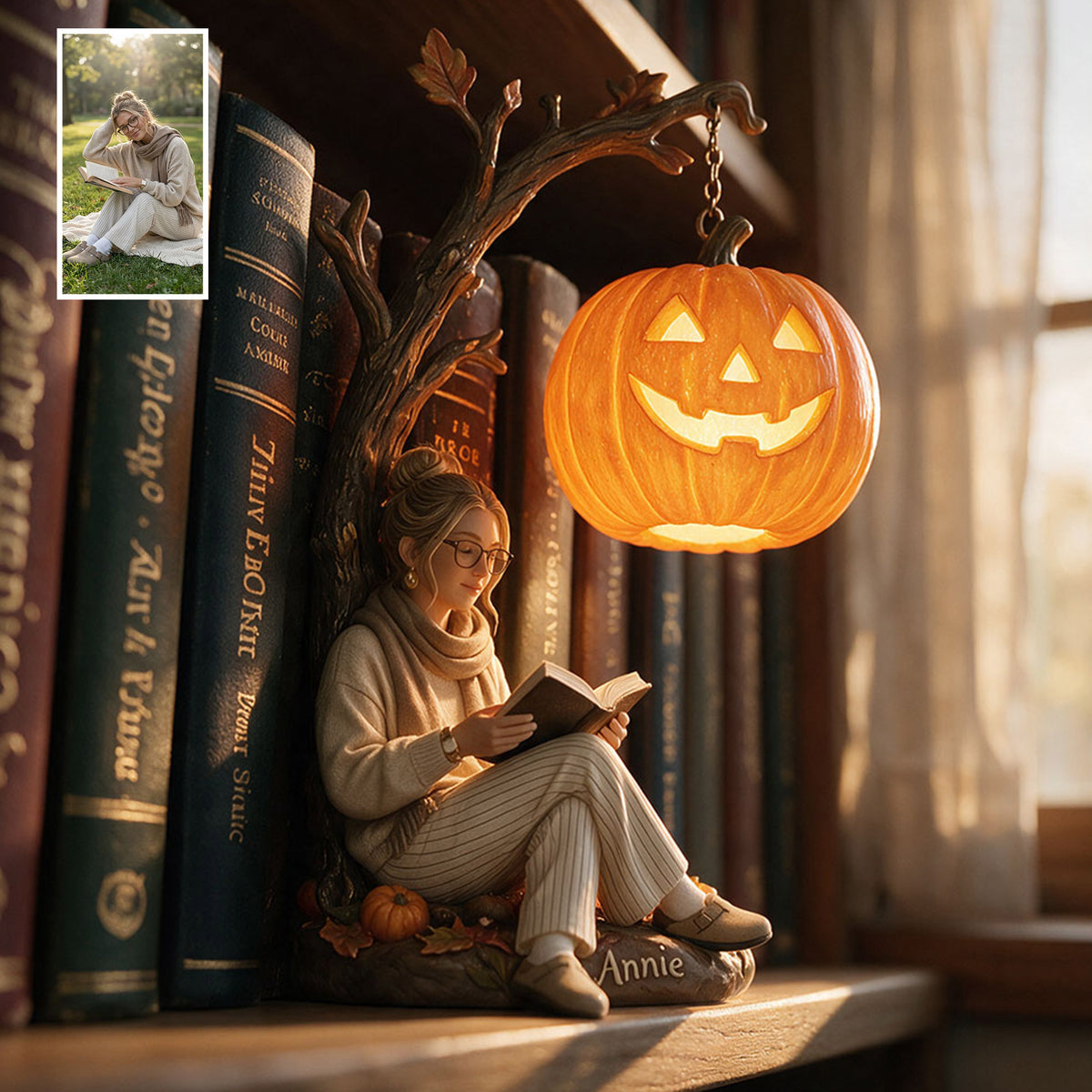 Pumpkin Book Nook Lamp - Personalized Book Bookshelf Lamp