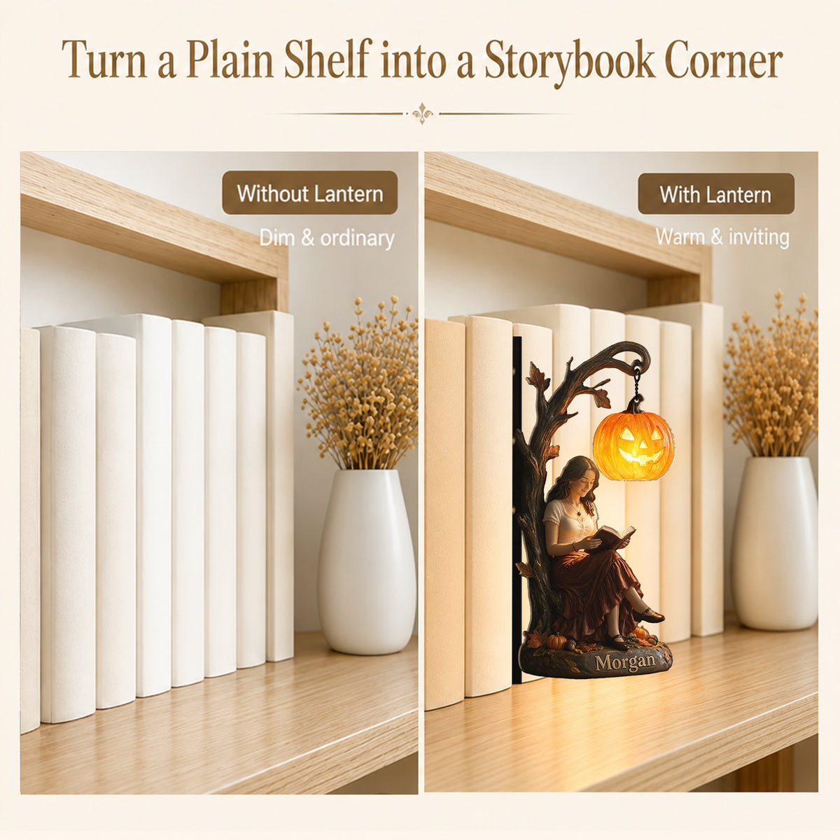Pumpkin Book Nook Lamp - Personalized Book Bookshelf Lamp