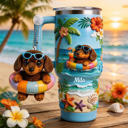 Personalisierter Hundetumbler mit Plüschanhänger - Sommer Vibes