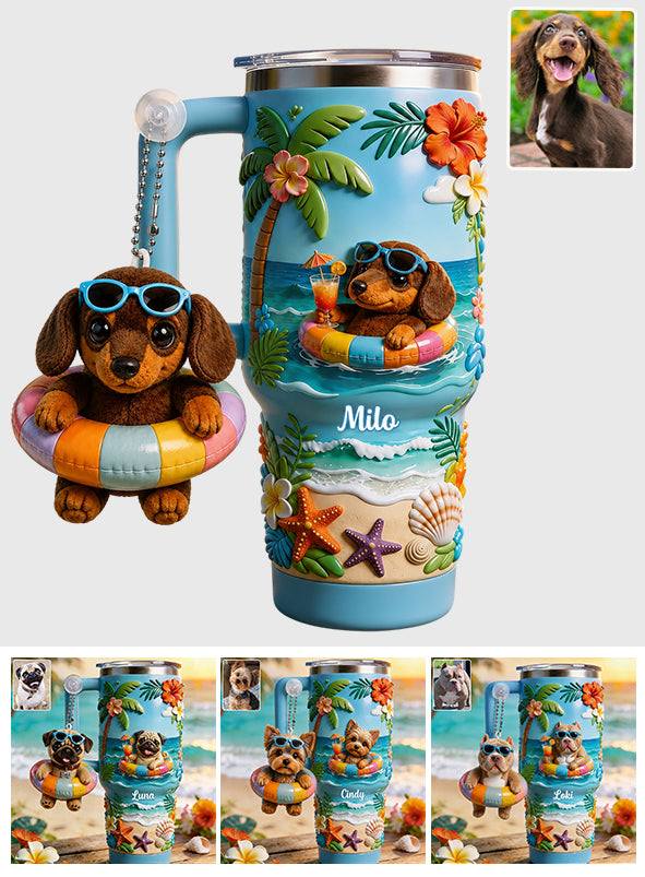 Personalisierter Hundetumbler mit Plüschanhänger - Sommer Vibes