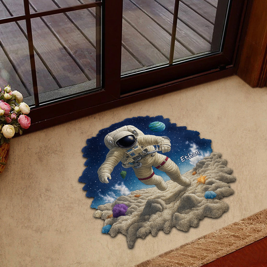 Space And Astronaut - Personalized Kid Shaped Doormat/ Rug