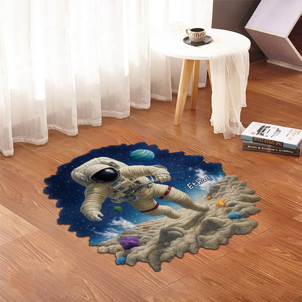 Space And Astronaut - Personalized Kid Shaped Doormat/ Rug