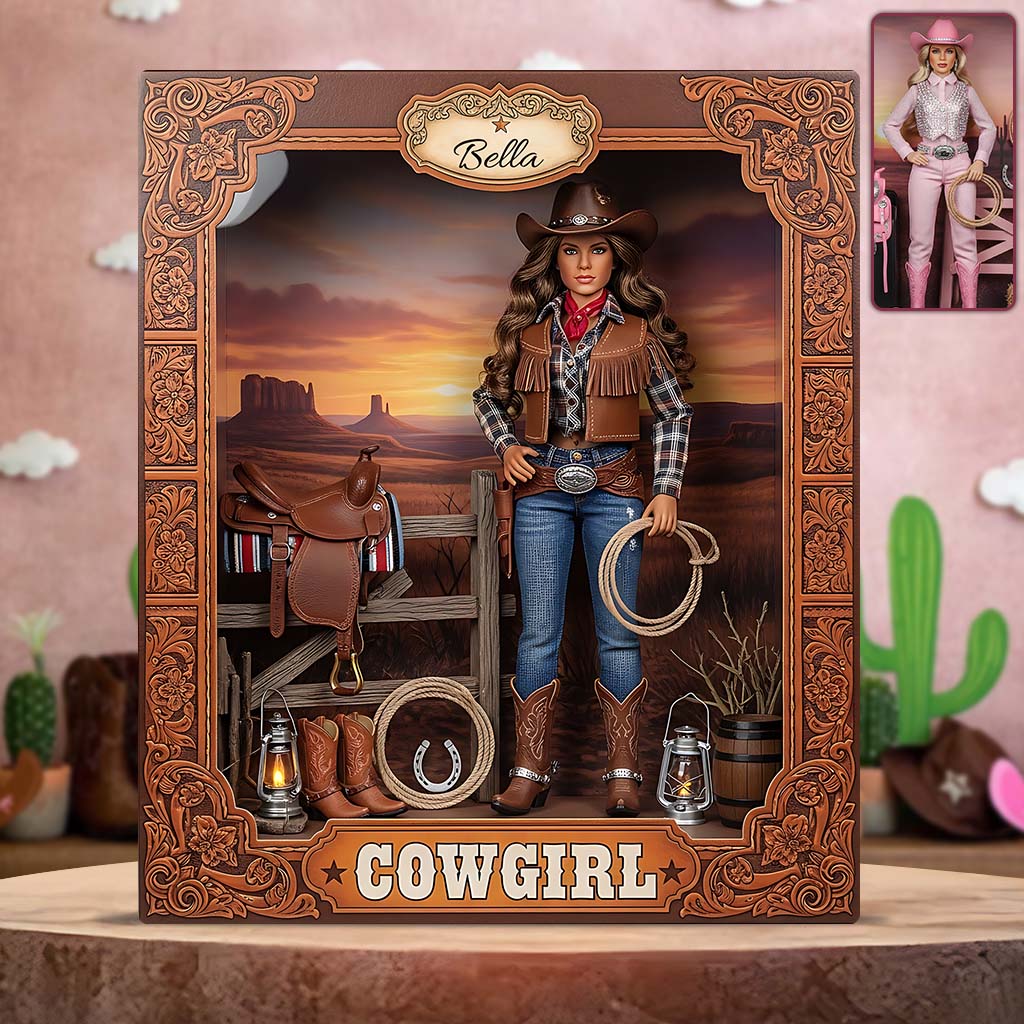 Geschenk für Cowgirls – Personalisierte Acrylplakette in Cowgirl-Form