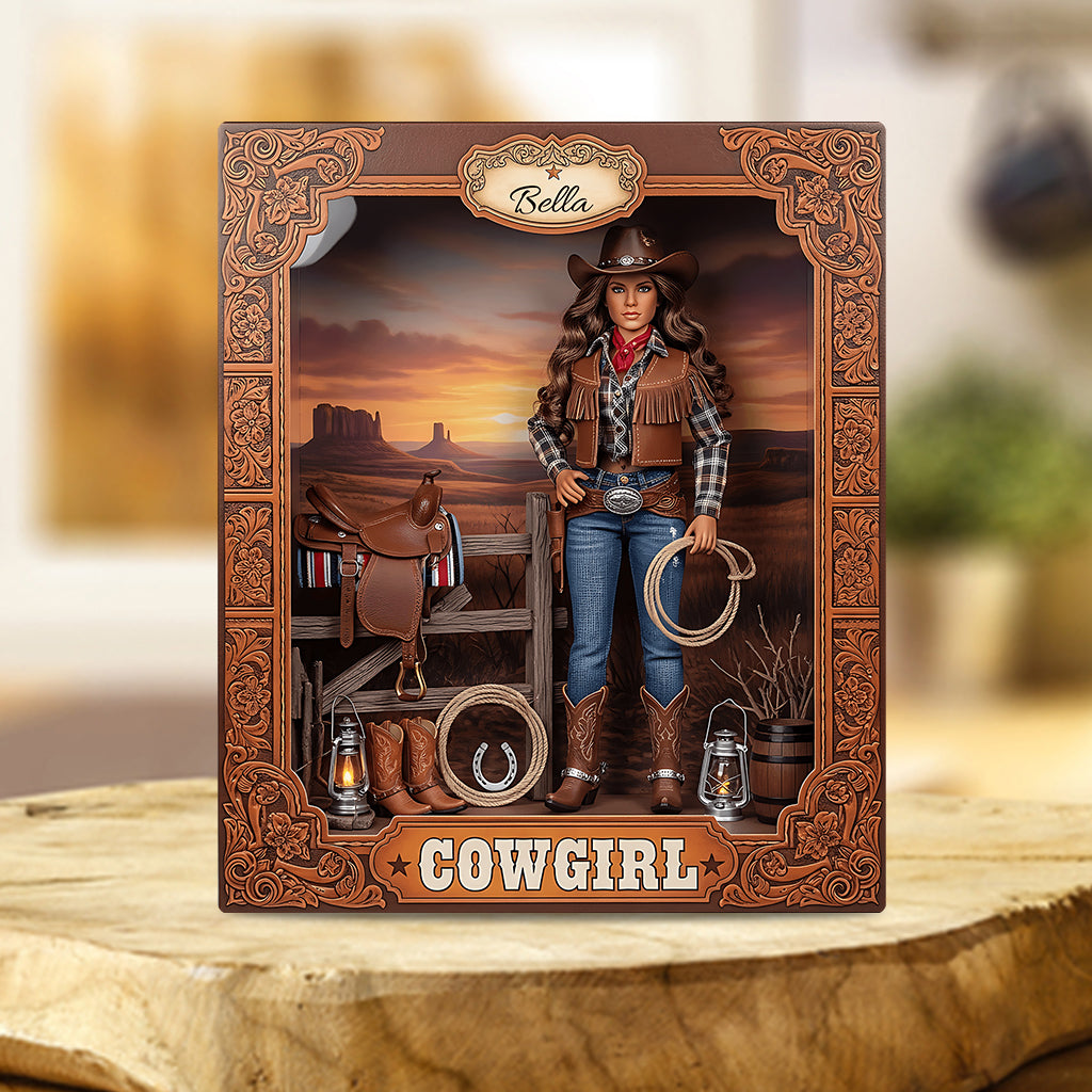 Geschenk für Cowgirls – Personalisierte Acrylplakette in Cowgirl-Form