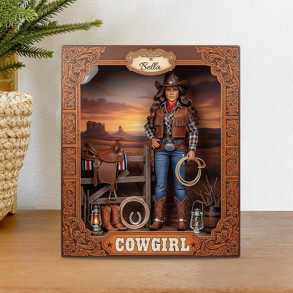 Geschenk für Cowgirls – Personalisierte Acrylplakette in Cowgirl-Form