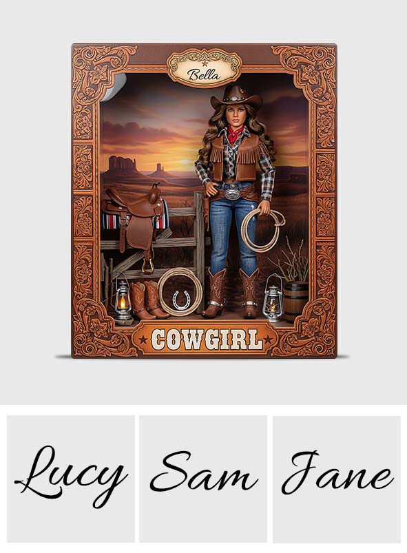 Geschenk für Cowgirls – Personalisierte Acrylplakette in Cowgirl-Form