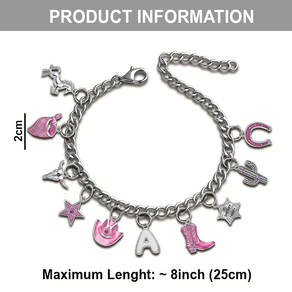Gift For Cowgirls - Personalized Cowgirl Bracelet With Charms