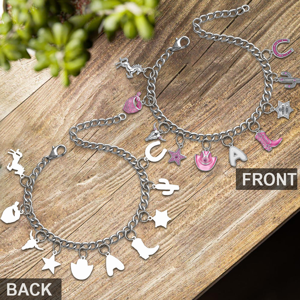Gift For Cowgirls - Personalized Cowgirl Bracelet With Charms
