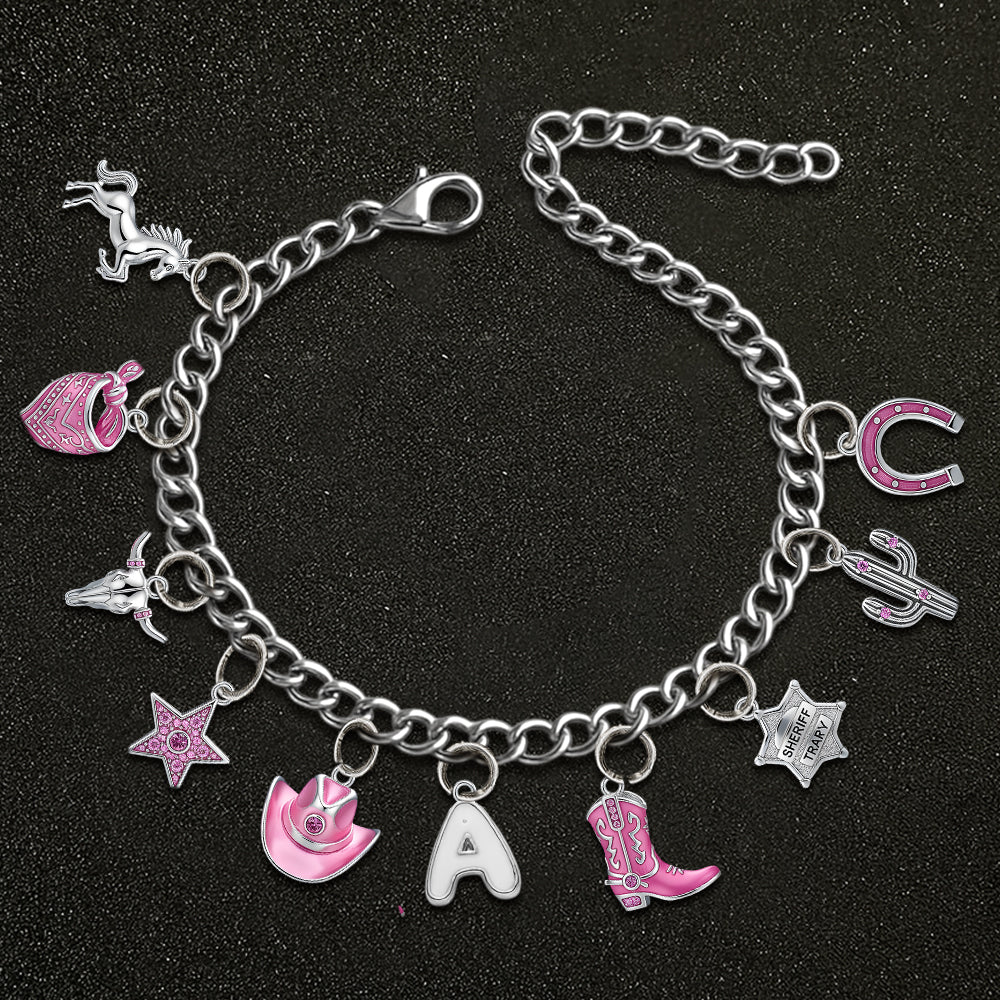 Gift For Cowgirls - Personalized Cowgirl Bracelet With Charms