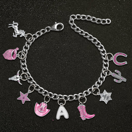 Geschenk für Cowgirls – Personalisiertes Cowgirl-Armband mit Anhängern