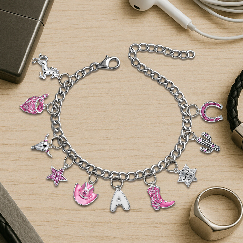 Gift For Cowgirls - Personalized Cowgirl Bracelet With Charms