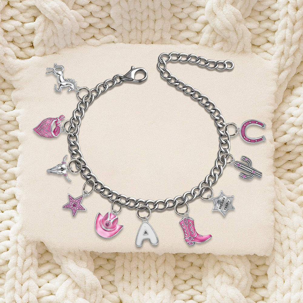 Gift For Cowgirls - Personalized Cowgirl Bracelet With Charms