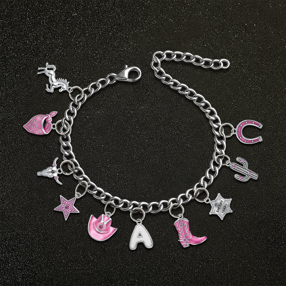 Gift For Cowgirls - Personalized Cowgirl Bracelet With Charms
