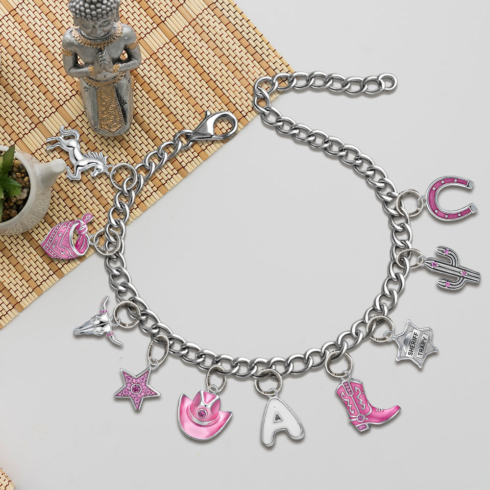 Gift For Cowgirls - Personalized Cowgirl Bracelet With Charms