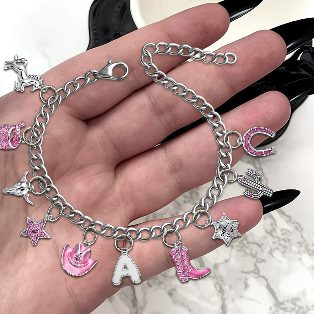 Gift For Cowgirls - Personalized Cowgirl Bracelet With Charms