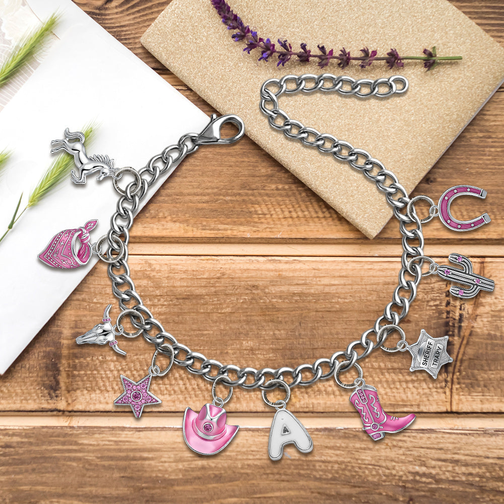 Gift For Cowgirls - Personalized Cowgirl Bracelet With Charms