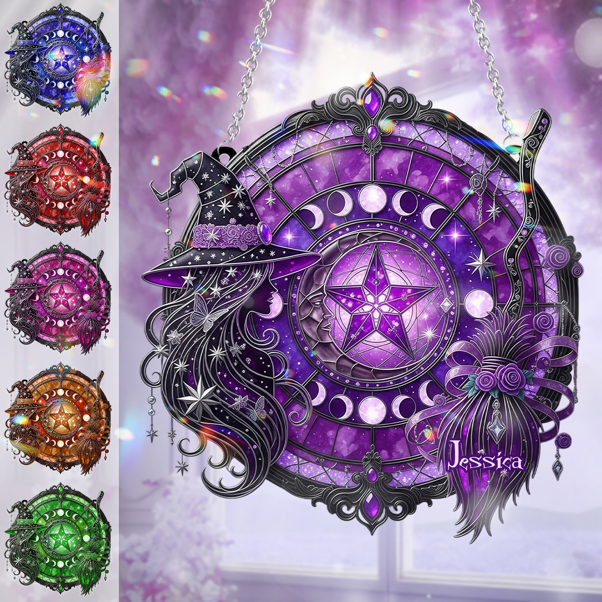 Mystical Witch - Personalized Witch Window Hanging Suncatcher Ornament