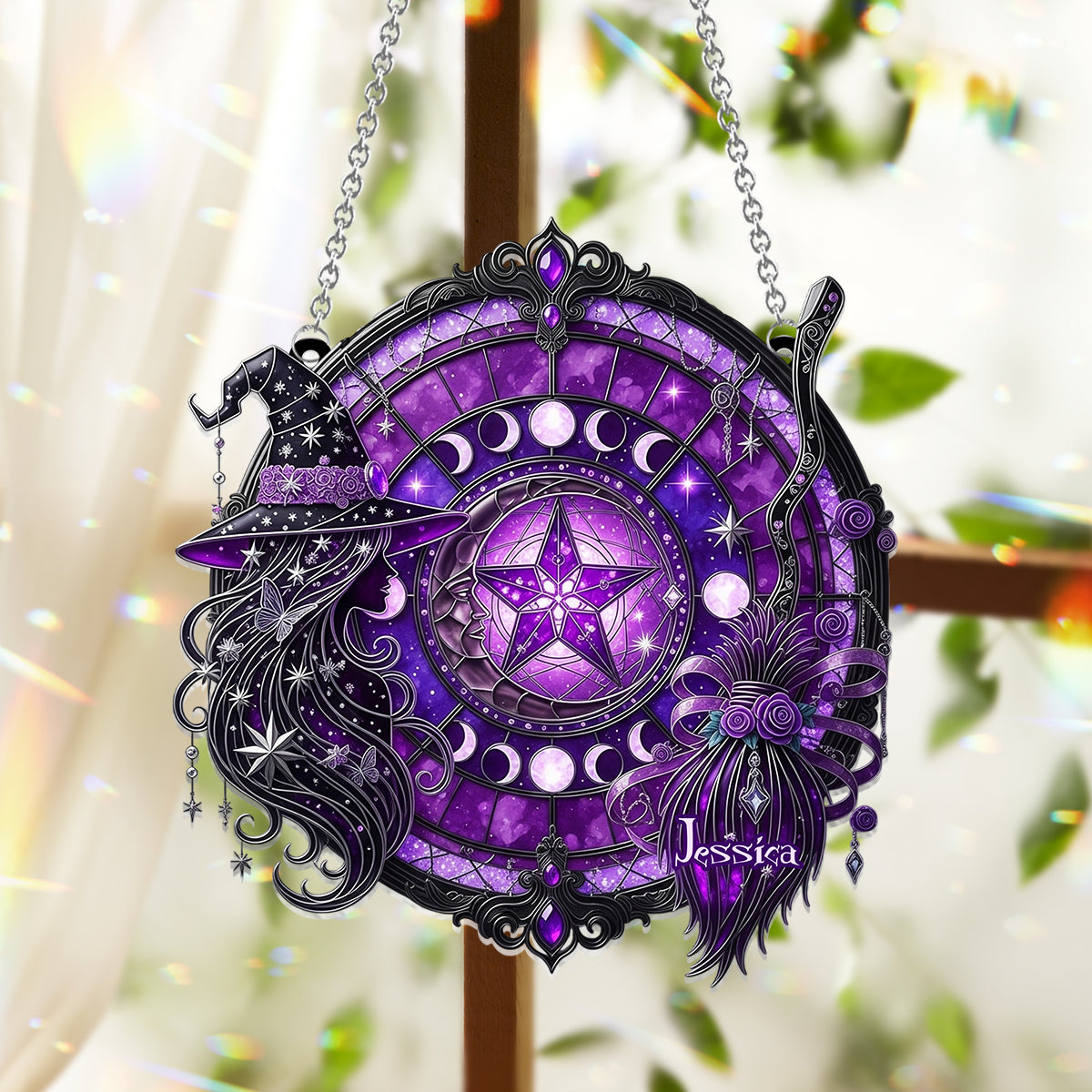 Mystical Witch - Personalized Witch Window Hanging Suncatcher Ornament
